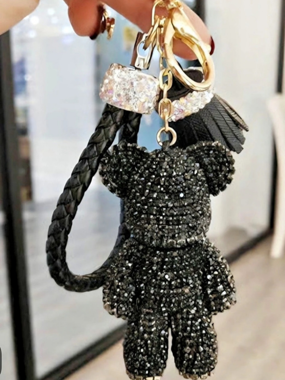 Set Of 3 Large Rhinestone Bear Keychain W/Tassel